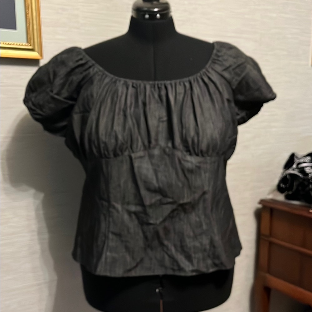 PUG Black denim peasant top
